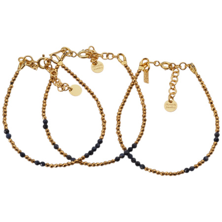 Bransoletka urodzeniowa wrzesień - szafir, złoty hematyt i srebro złocone