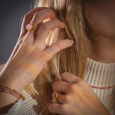 Bransoletka - Rodochrozyt fasetowane kulki i srebro złocone