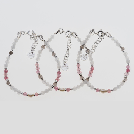 Bransoletka mix - Rubelit, Kamień Księżycowy, Perła i srebro