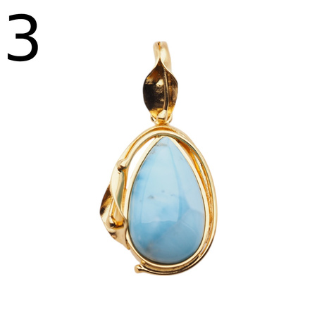 Zawieszka - larimar łza w srebrze złoconym z liśćmi