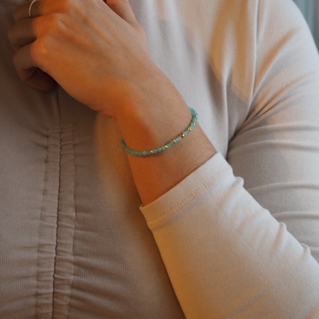 Bransoletka regulowana - Amazonit fasetowane kulki i srebro złocone