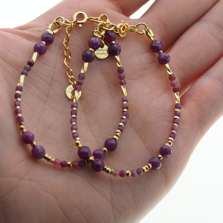 Bransoletka - rubin, złoty hematyt i srebro złocone