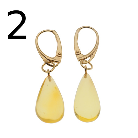 Kolczyki - przezroczysty Bursztyn łzy i srebro złocone