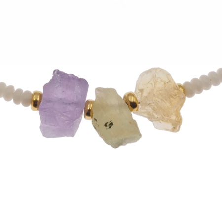 Naszyjnik regulowany - Koral biały i surowe kamienie - Prehnit, Cytryn, Ametyst