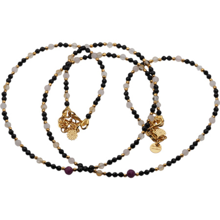 Naszyjnik mix - Turmalin, cytryn, kwarc różowy, Rubin i srebro złocone