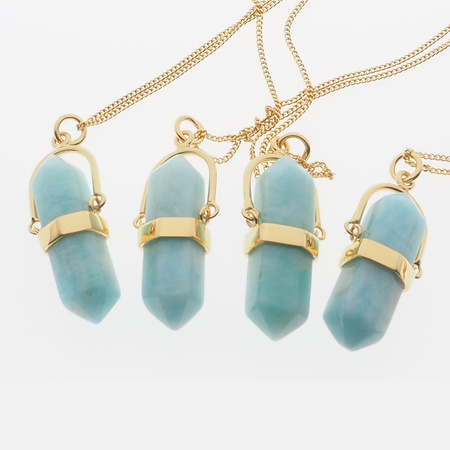 Naszyjnik - Amazonit sopel w okuciu na łańcuszku złoconym