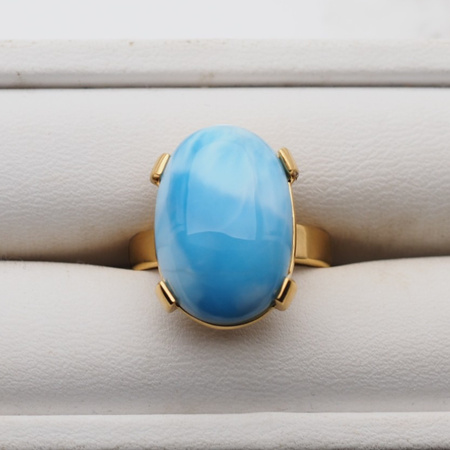 Pierścionek regulowany - owalny Larimar 19x13 mm w srebrze złoconym