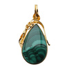 Zawieszka malachit łza w srebrze złoconym z liśćmi