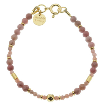 Bransoletka - Rodochrozyt fasetowane kulki i srebro złocone