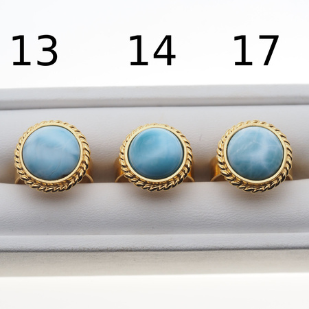 Pierścionek regulowany - okrągły Larimar 12-13mm w srebrze złoconym