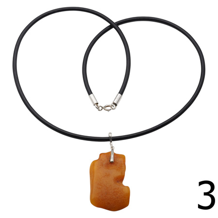 Naszyjnik  na rzemieniu - surowy Bursztyn mleczny