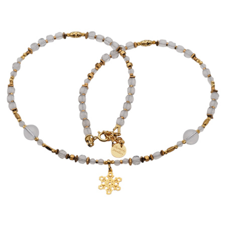 Naszyjnik - Kryształ Górski, złoty Hematyt, śnieżynka i srebro złocone