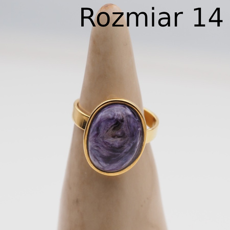 Pierścionek regulowany z Czaroitem w srebrze podwójnie złoconym