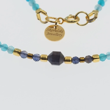 Naszyjnik - cięte Iolit, Amazonit, Hematyt i srebro złocone
