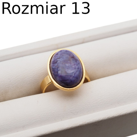 Pierścionek regulowany z Czaroitem w srebrze podwójnie złoconym