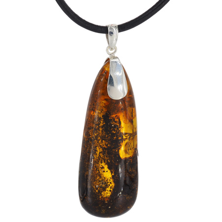 Naszyjnik na rzemieniu - Bursztyn z łuskami w srebrze 