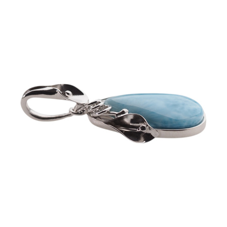 Zawieszka - larimar srebrze rodowanym z liśćmi