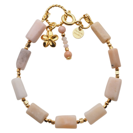 Bransoletka z kwiatem - Opal Różowy i srebro złocone