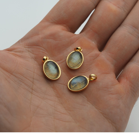 Zawieszka - Labradoryt owalny i srebro złocone