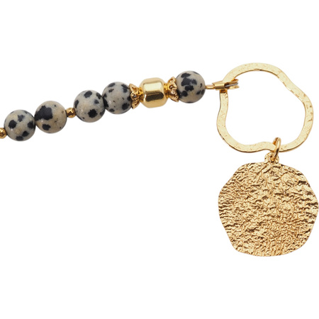 Naszyjnik z Pereł i Jaspisu Dalmatyńskiego z młotkowaną zawieszką – srebro pozłacane 24k