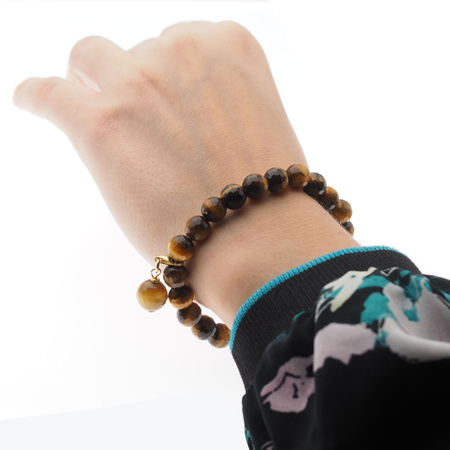 Bransoletka - Tygrysie Oko cięte kulki i srebro złocone