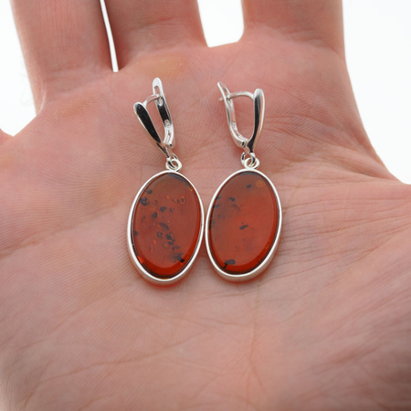 Kolczyki - koniakowy Bursztyn owalny i srebro