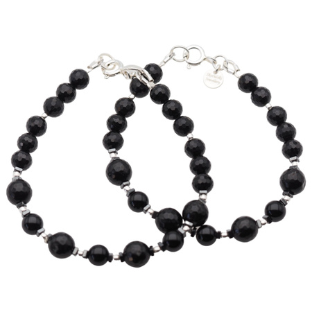 Bransoletka - Turmalin czarny, Hematyt i srebro