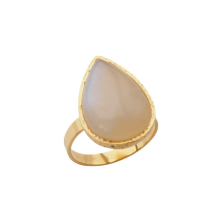 Pierścionek - Kamień Księżycowy łza i srebro złocone, młotkowane