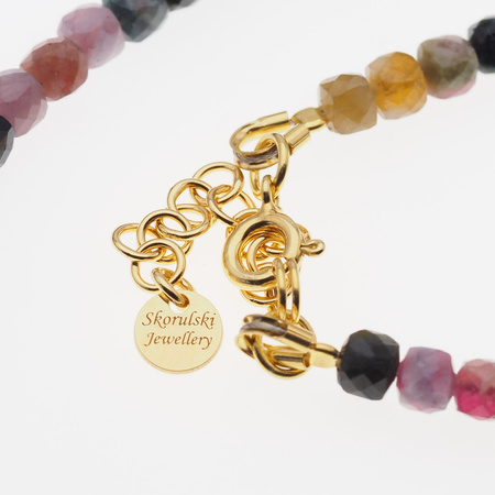 Naszyjnik regulowany - Turmalin kolorowy fasetowane kostki i srebro złocone