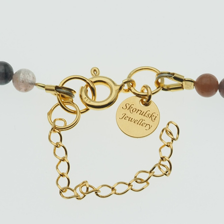 Naszyjnik regulowany - Turmalin kolorowy kulki, zawieszka słońce i srebro złocone