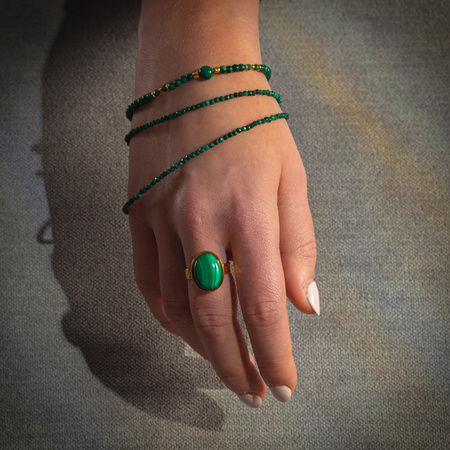Bransoletka - malachit, cytryn kulki i srebro złocone