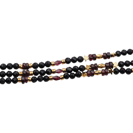 Bransoletka regulowana - Granat, Turmalin czarny, gwiazdki i srebro złocone (świąteczne)