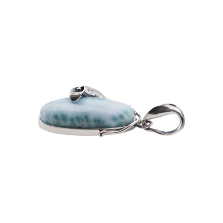 Zawieszka - larimar srebrze oksydowanym  z liśćmi