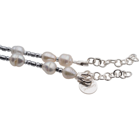 Bransoletka - Perły białe, czarne, hematyt i srebro