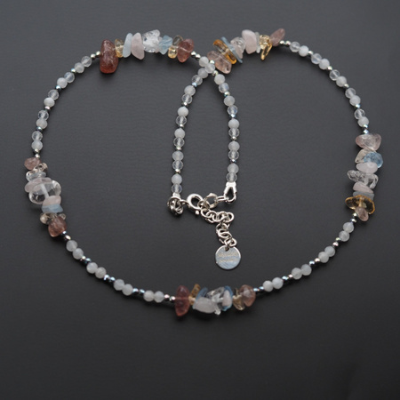 Naszyjnik - Mix kamieni sieczka, kulki i srebro