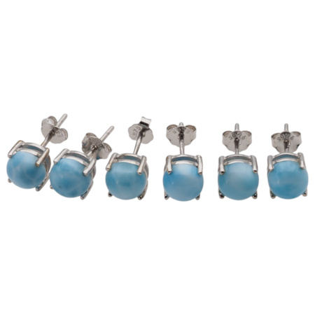 Kolczyki sztyfty - Larimar okrągły i srebro rodowane