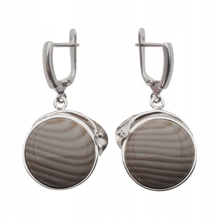 Srebrne kolczyki z Krzemieniem Pasiastym – artystyczna oprawa, srebro 925