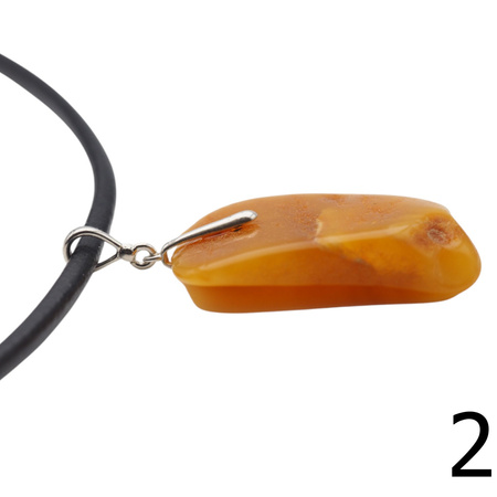 Naszyjnik  na rzemieniu - surowy Bursztyn mleczny