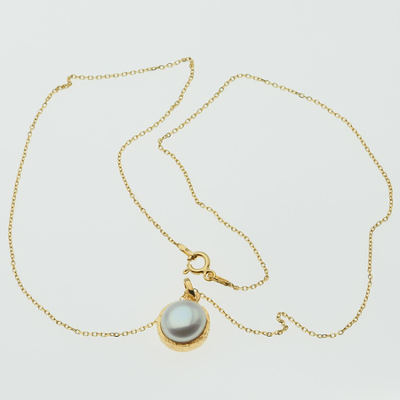 Naszyjnik srebrny złocony - Perła okrągła na łańcuszku