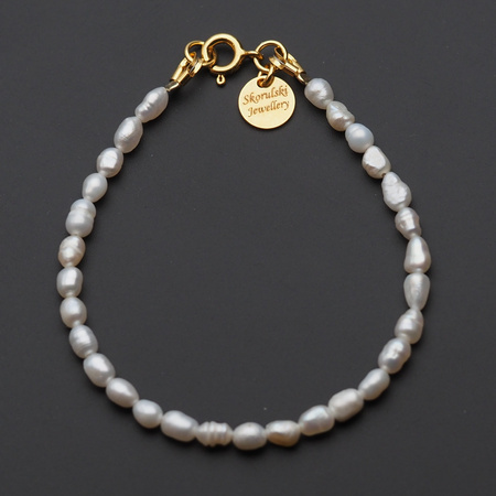 Bransoletka - Perły białe i srebro złocone