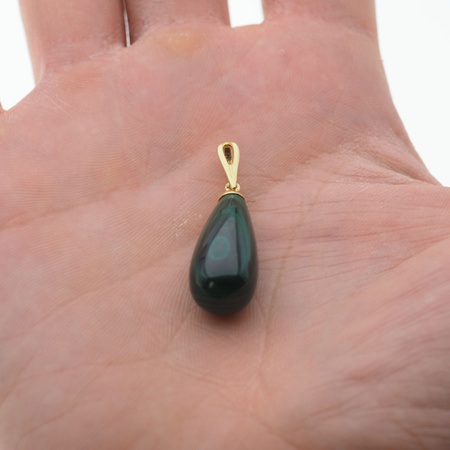 Zawieszka - malachit kropla w srebrze złoconym