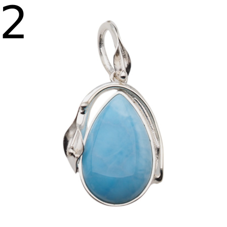 Zawieszka - larimar łza w srebrze z liśćmi