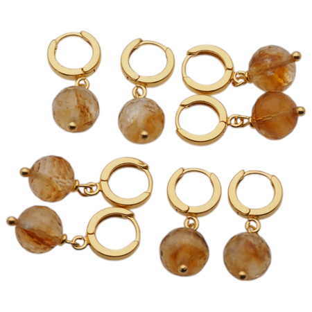 Kolczyki - Cytryn fasetowane kulki w srebrze zloconym