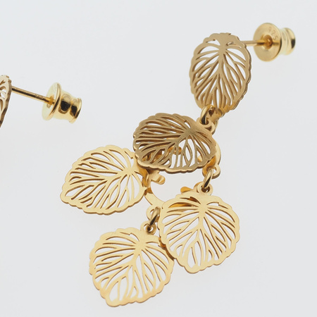 Kolczyki na wiszących sztyftach- liście i srebro złocone