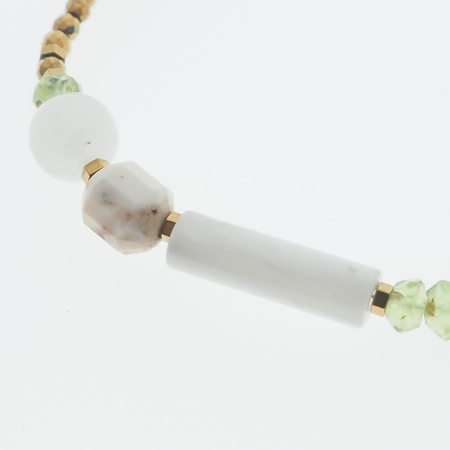 Bransoletka - Kamień Księżycowy, Hematyt, Perydot, Howlit i srebro złocone