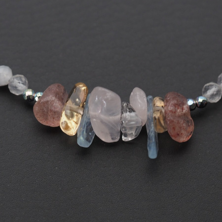 Bransoletka - Kamień Księżycowy, Kwarc, Cytryn, Hematyt kostki i srebro