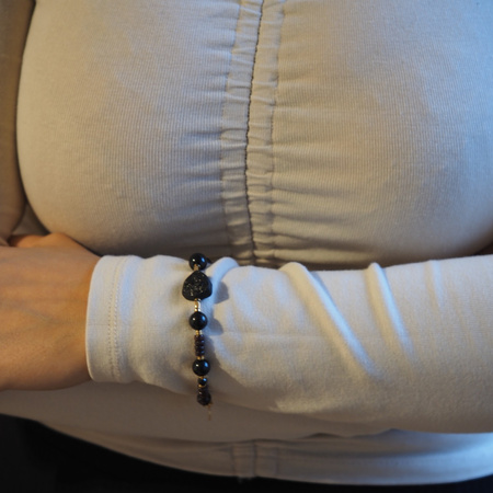 Bransoletka - Turmalin czarny, Granat i srebro złocone