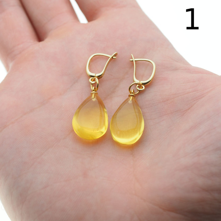 Kolczyki - przezroczysty Bursztyn łzy i srebro złocone