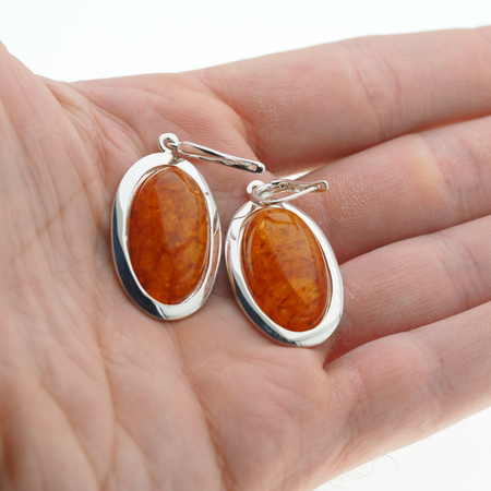 Kolczyki - koniakowy Bursztyn owal i srebro