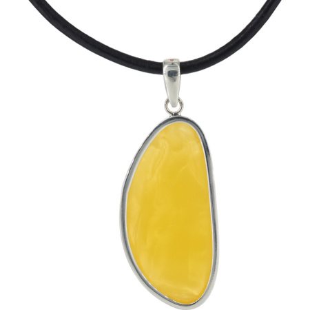 Naszyjnik na rzemieniu - Bursztyn mleczny w srebrze 